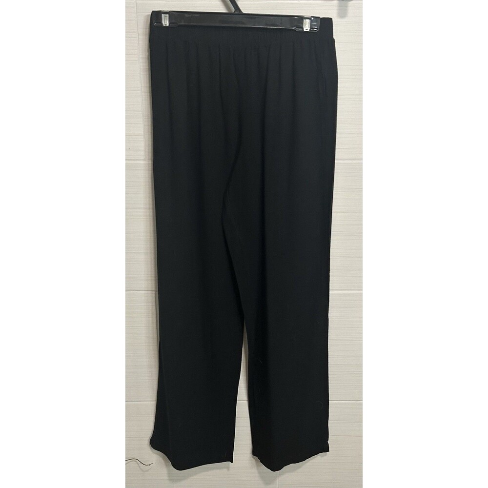 Black Linen Blend Pull On Elastic Waist Wide Leg Pant M, Shein Classic EzWear